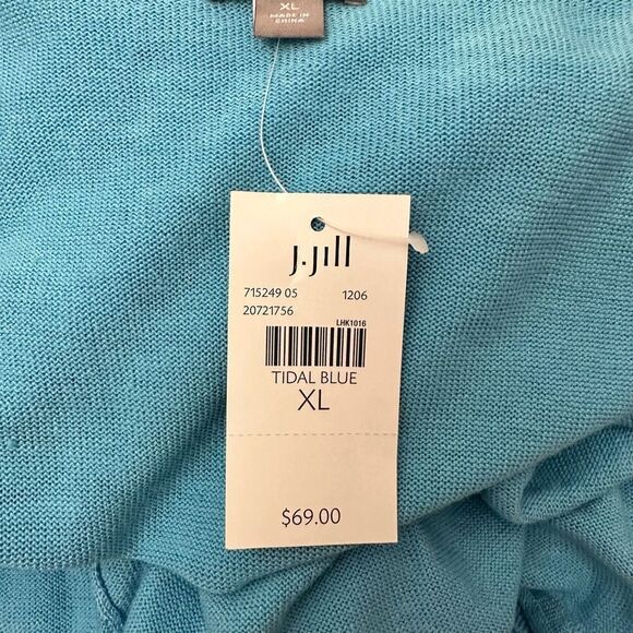 J. Jill Tidal Blue Open Front Knit Lightweight Linen Blend Cardigan Size XL NEW - Picture 6 of 9